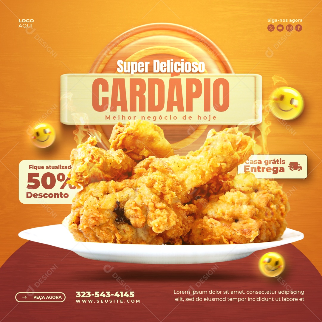 Delicioso Cardapio  Frango Frito Social Media PSD Editável