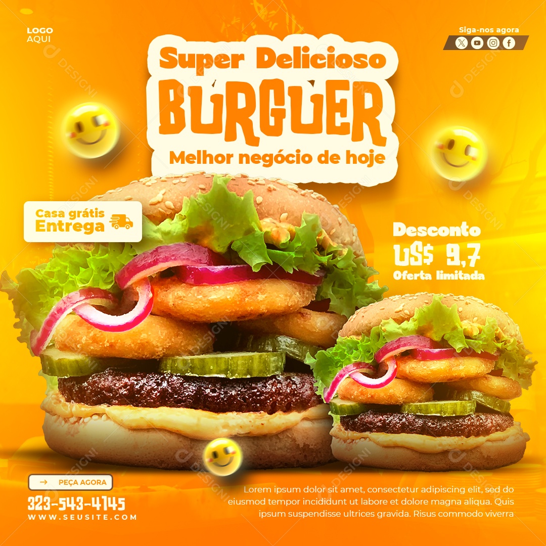 Banner Super Delicioso Hamburguer Social Media PSd Editável