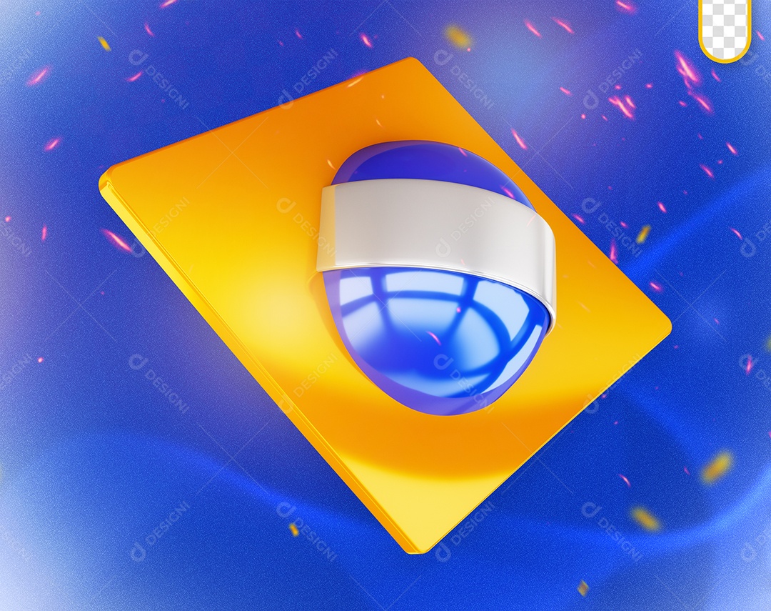 Bandeira do Brasil Elemento 3D Amarelo e Azul para Composição PSD