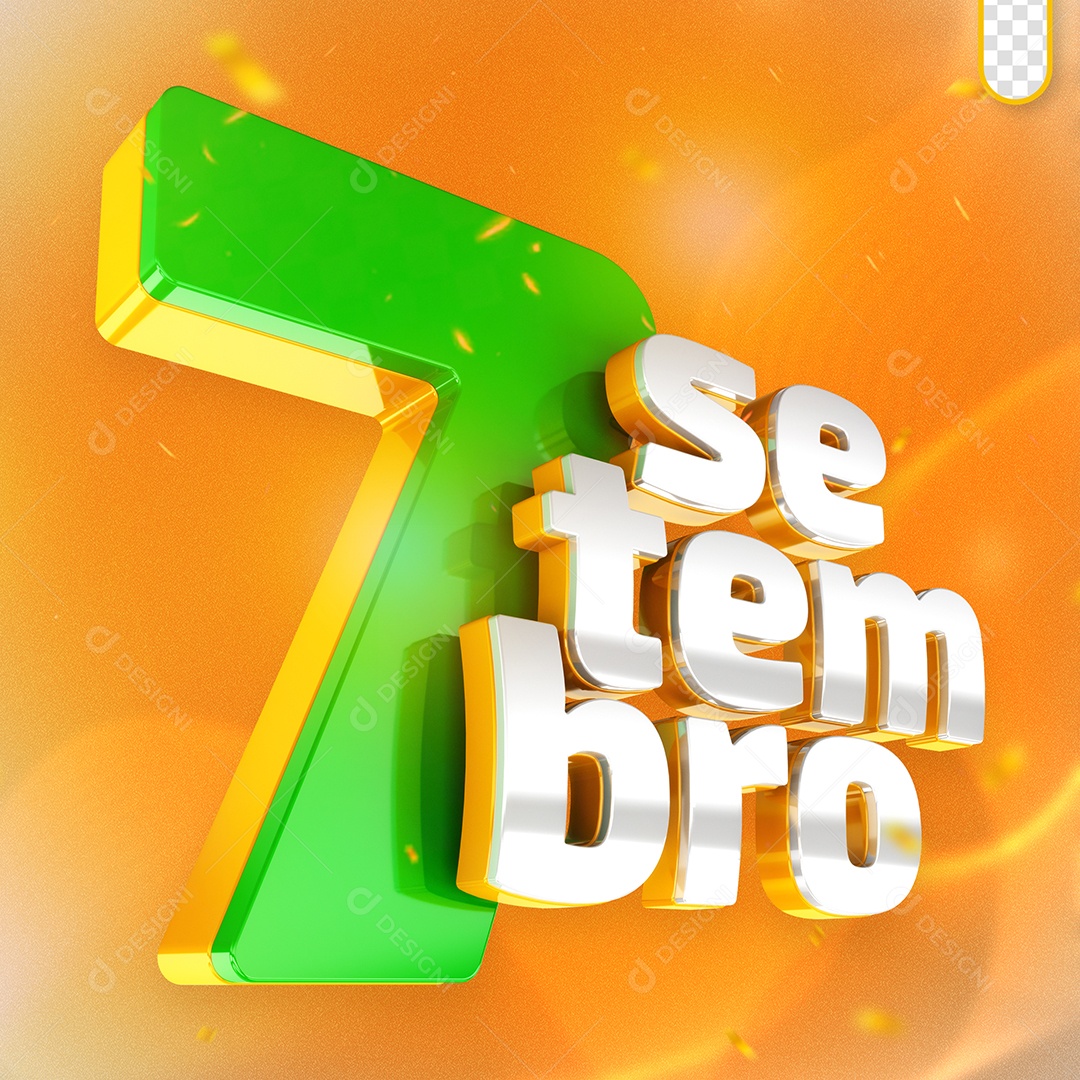 Setembro 7 Selo 3D Azul e Branco para Composição PSD