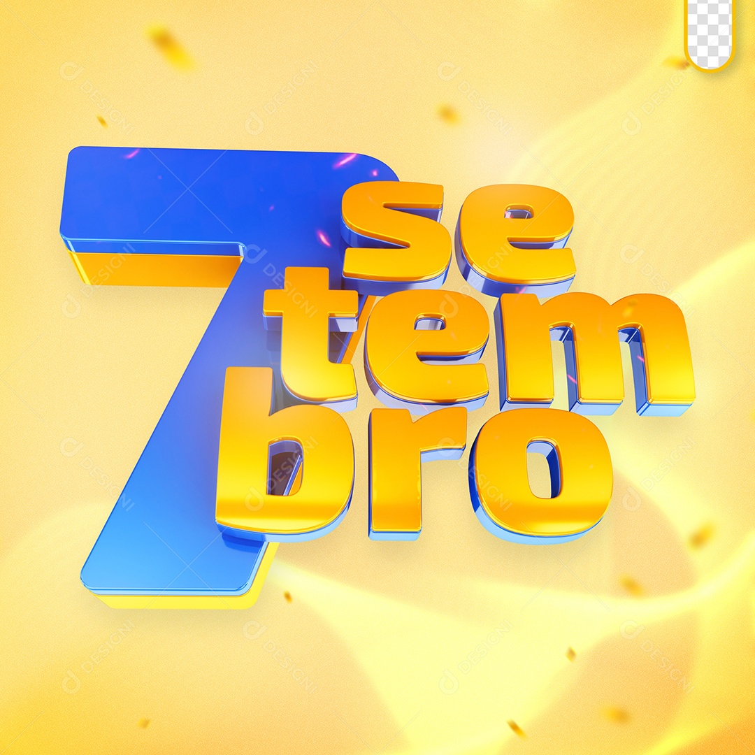 Setembro 7 Selo 3D Amarelo e Azul para Composição PSD
