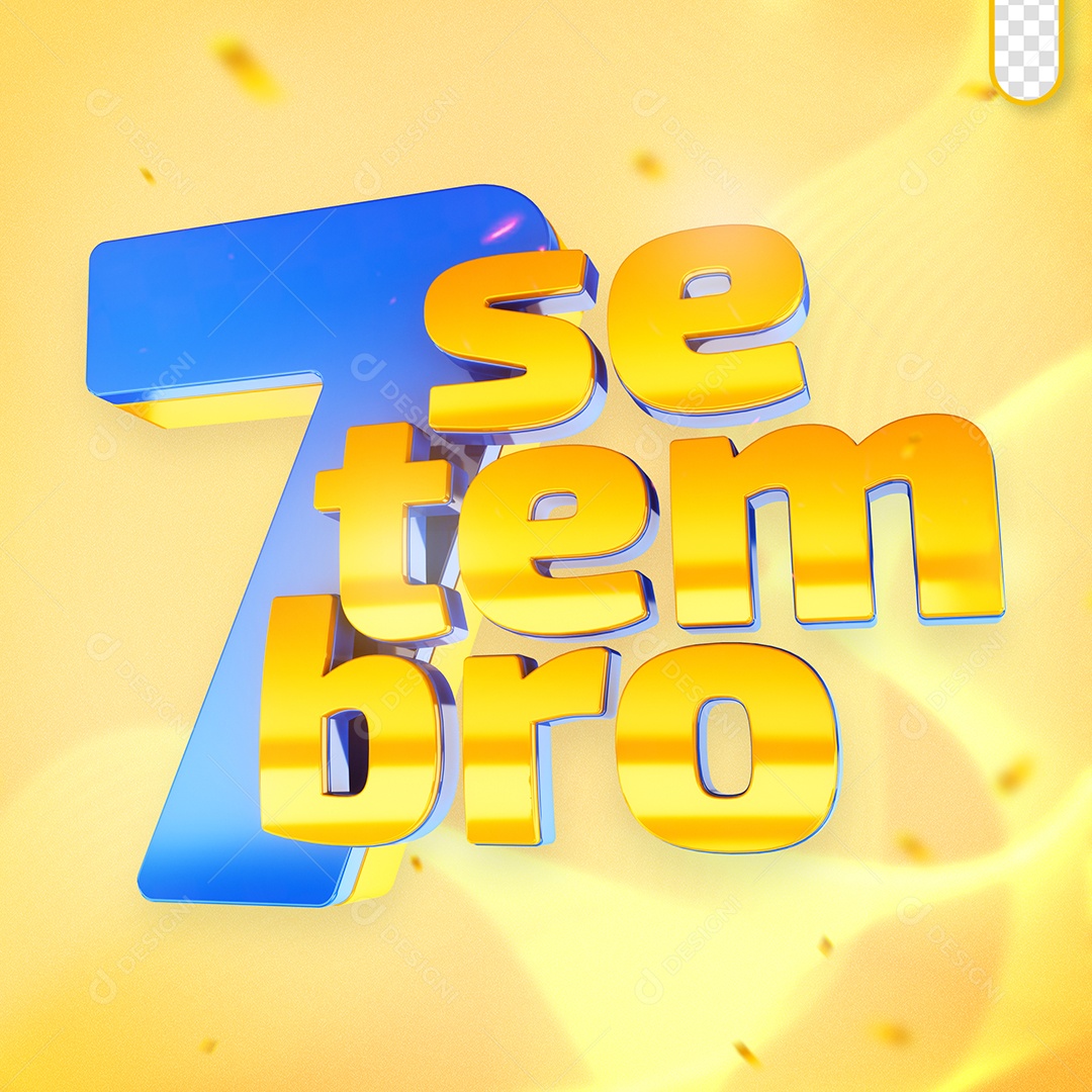 Setembro 7 Selo 3D Azul e Amarelo para Composição PSD