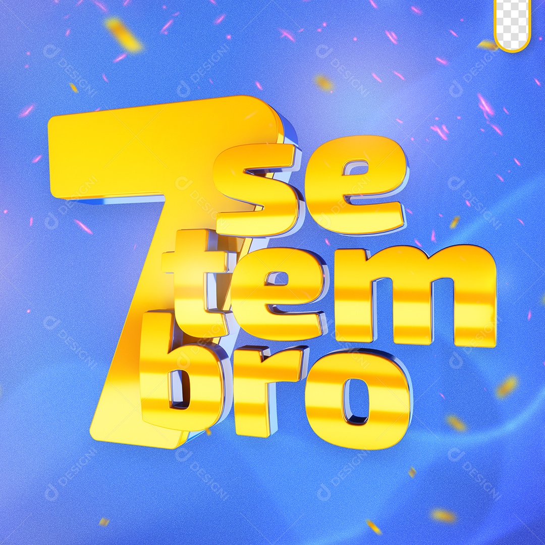 Setembro 7 Selo 3D Amarelo para Composição PSD