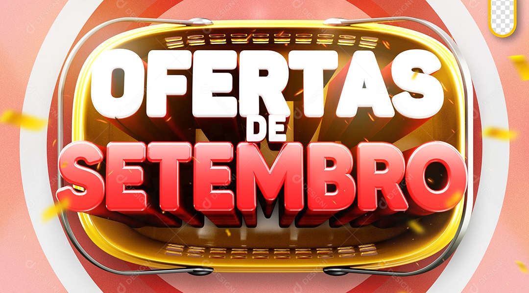 Ofertas de Setembro Selo 3D Branco e Vermelho para Composição PSD