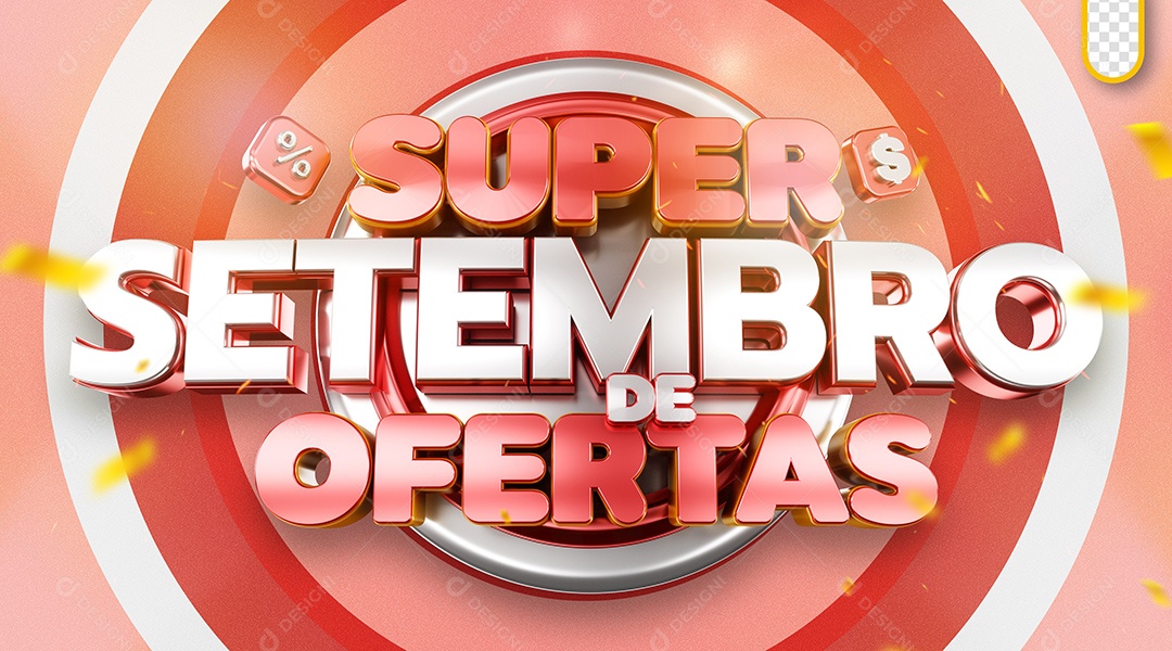 Super Setembro de Ofertas Selo 3D Vermelho e Branco para Composição PSD