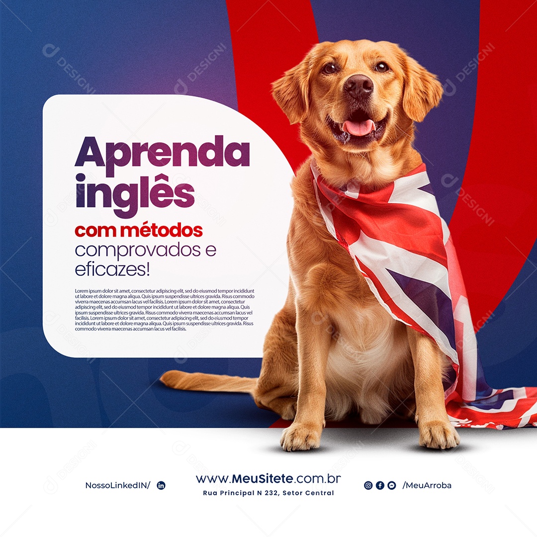 Aulas de Inglês Com Métadoas Comprovados e Eficazes Social Media PSD Editável
