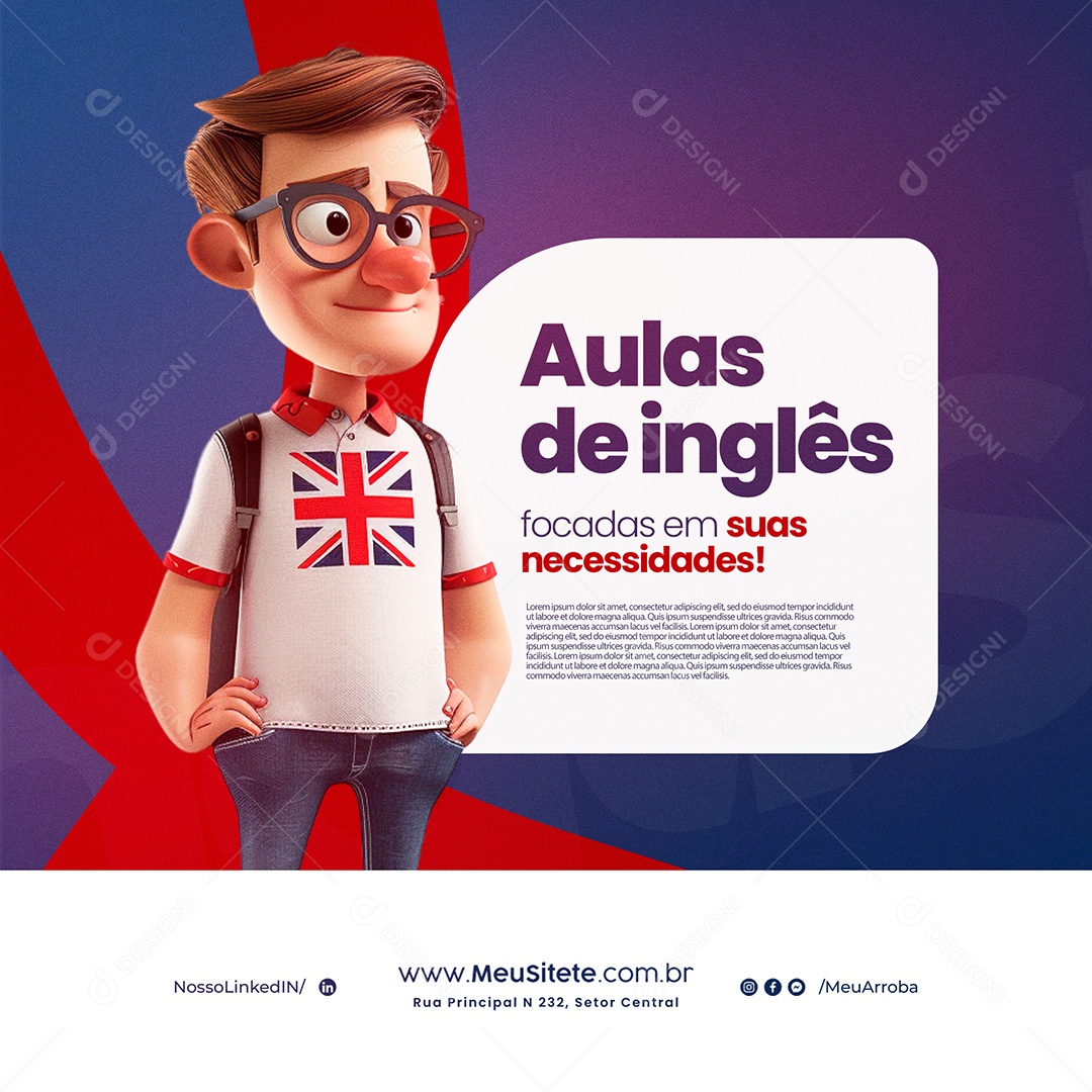 Aulas de Inglês Social Media PSD Editável