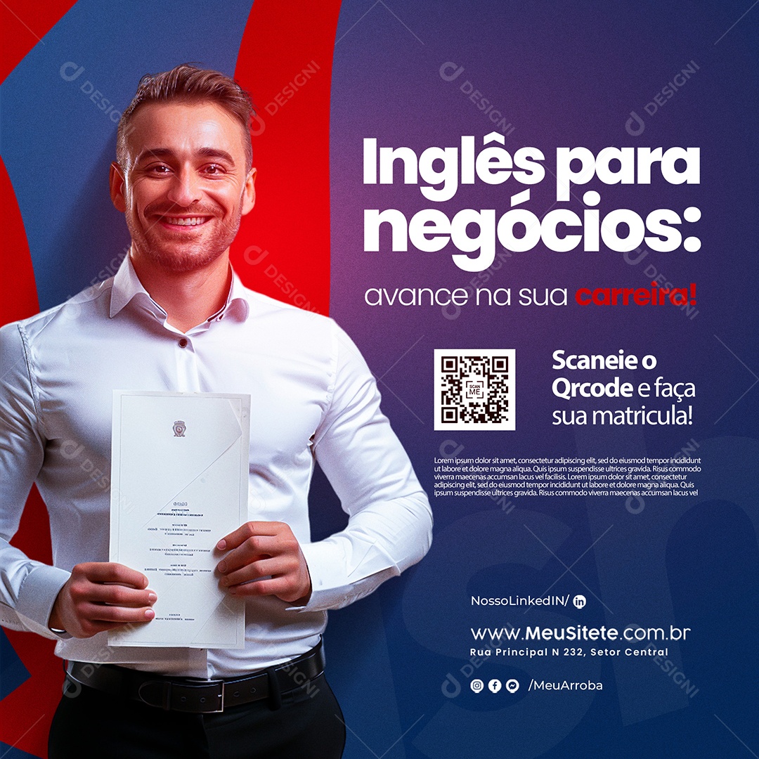 Aulas de Inglês Social Media PSD Editável