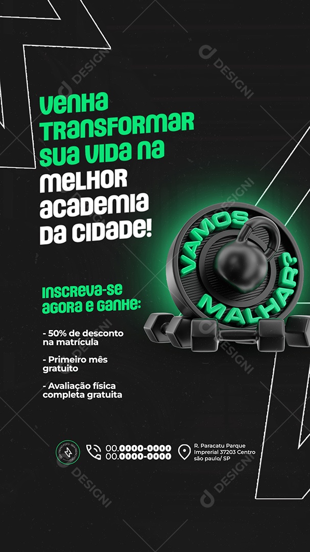 Story Academia Venha Transformar sua Vida Social Media PSD Editável