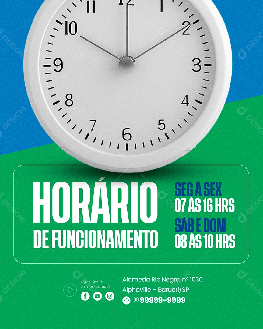 Horário de Funcionamento Social Media PSD Editável
