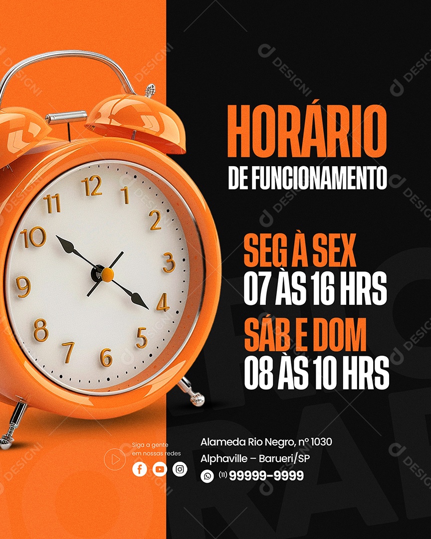 Horário de Funcionamento Social Media PSD Editável