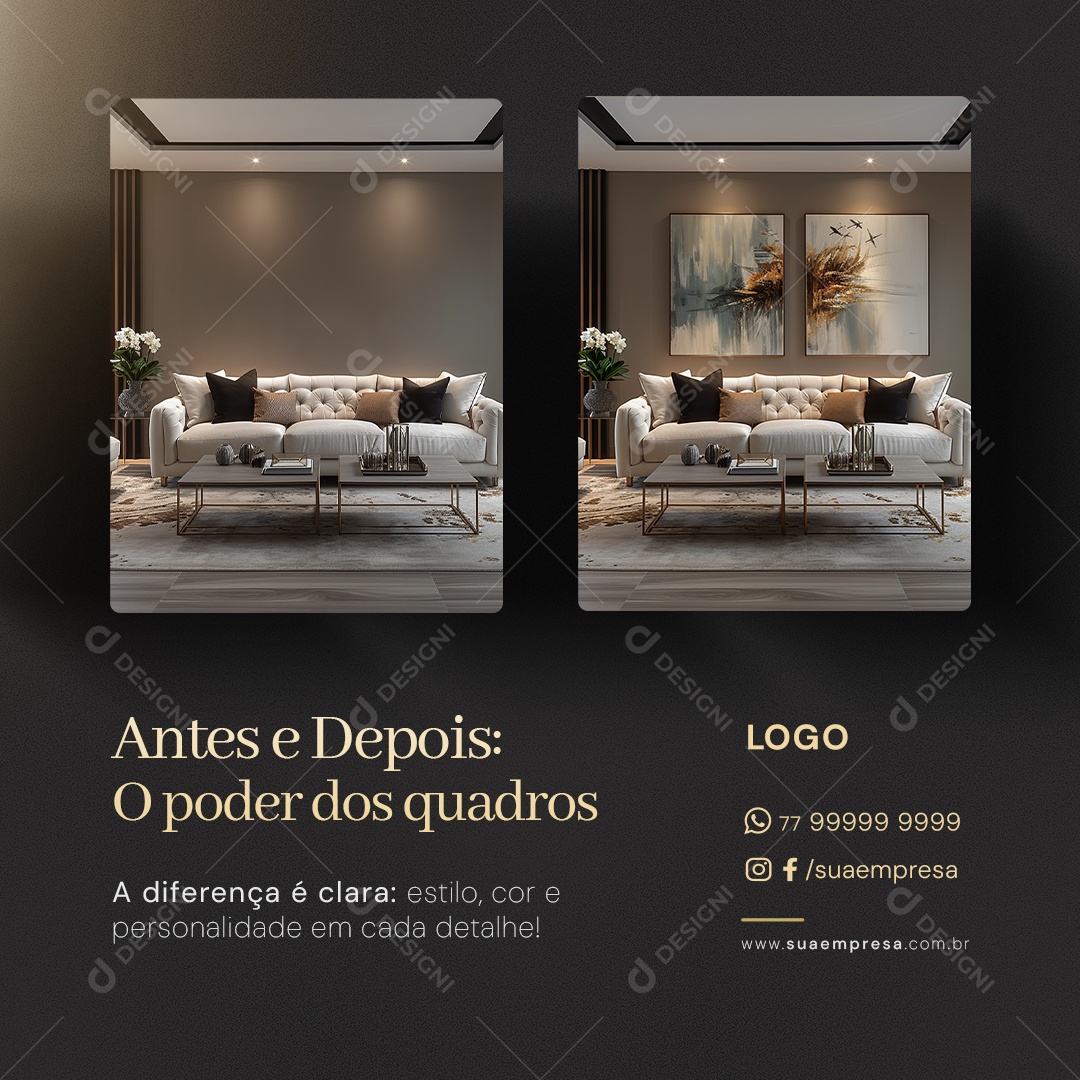 Antes e Depois o Poder dos Quadros Social Media PSD Editável