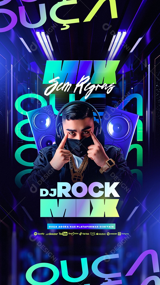 Story Flyer Ouça Agora DJ Rock Mix Social Media PSD Editável