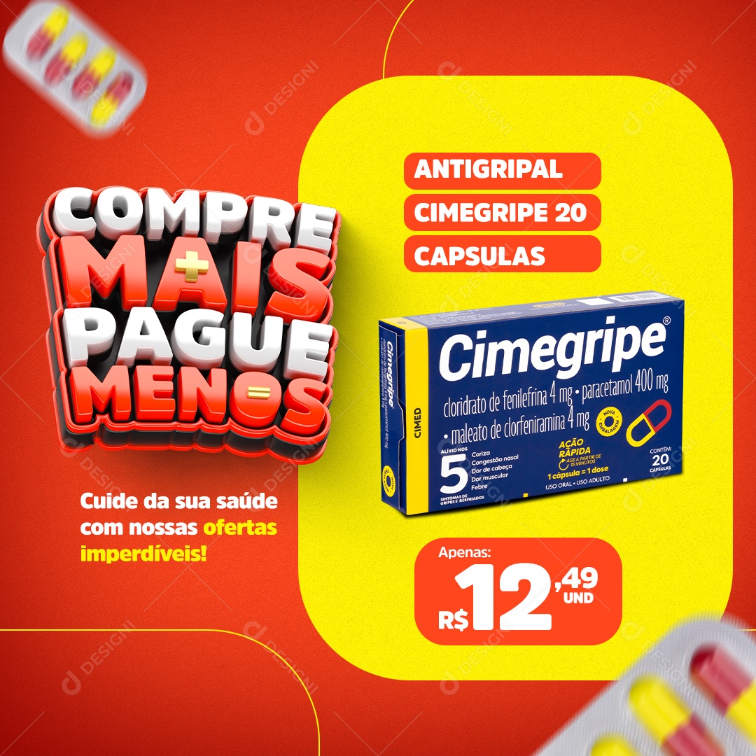 Compre Mais Pague Menos Promoção de Farmácia Social Media PSD Editável