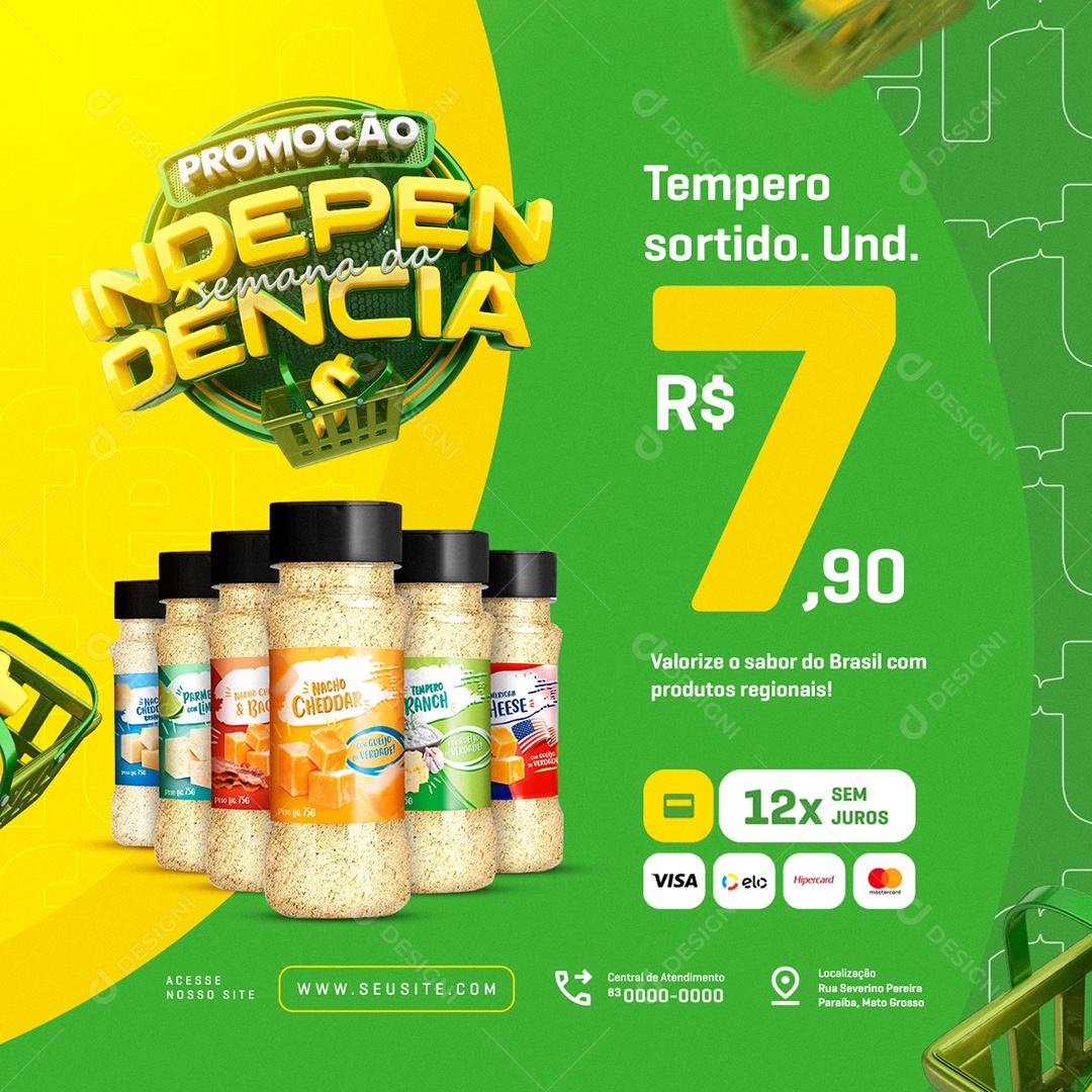 Promoção Semana da Independência Supermercado Tempero Social Media PSD Editável