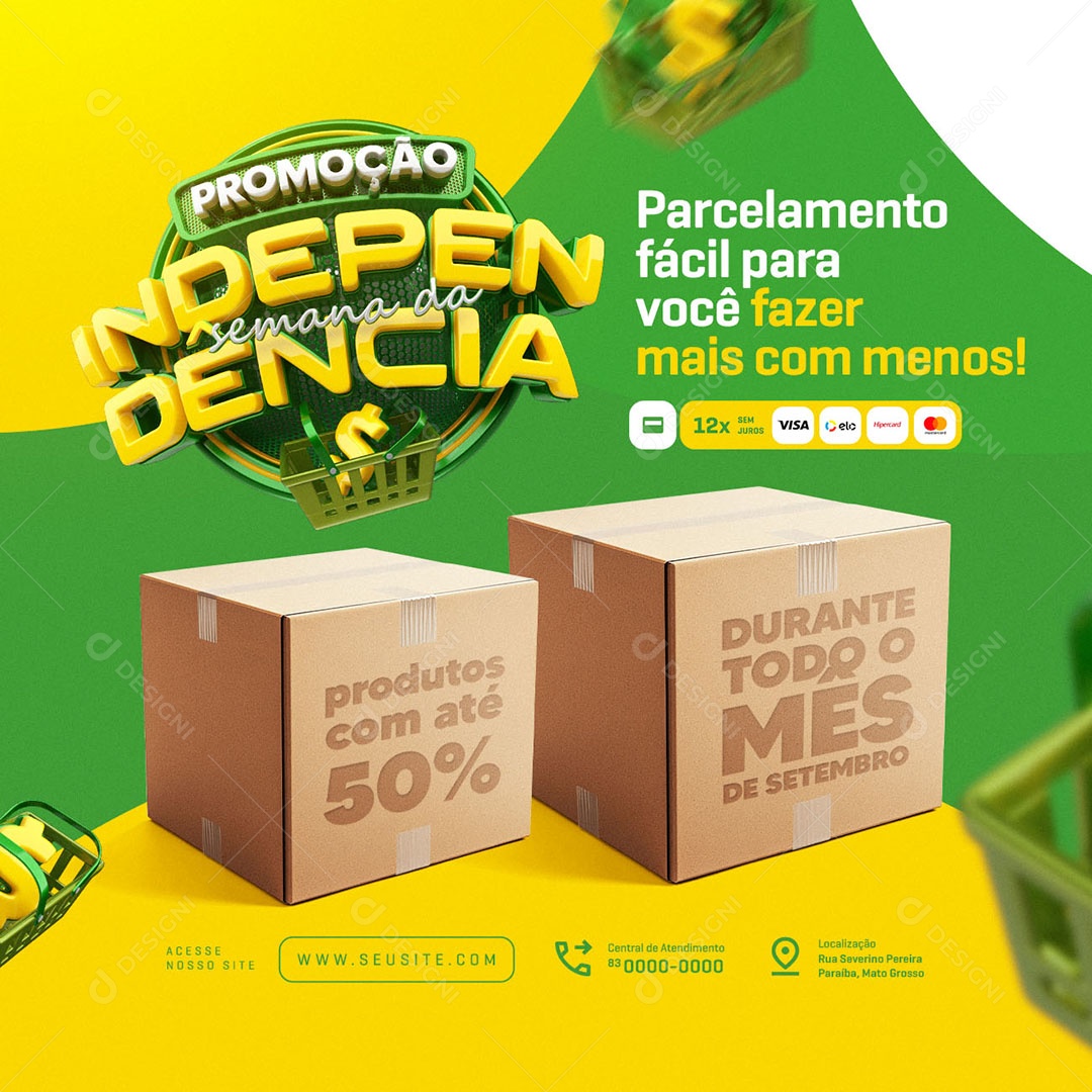 Promoção Semana da Independência Supermercado Parcelamento Social Media PSD Editável