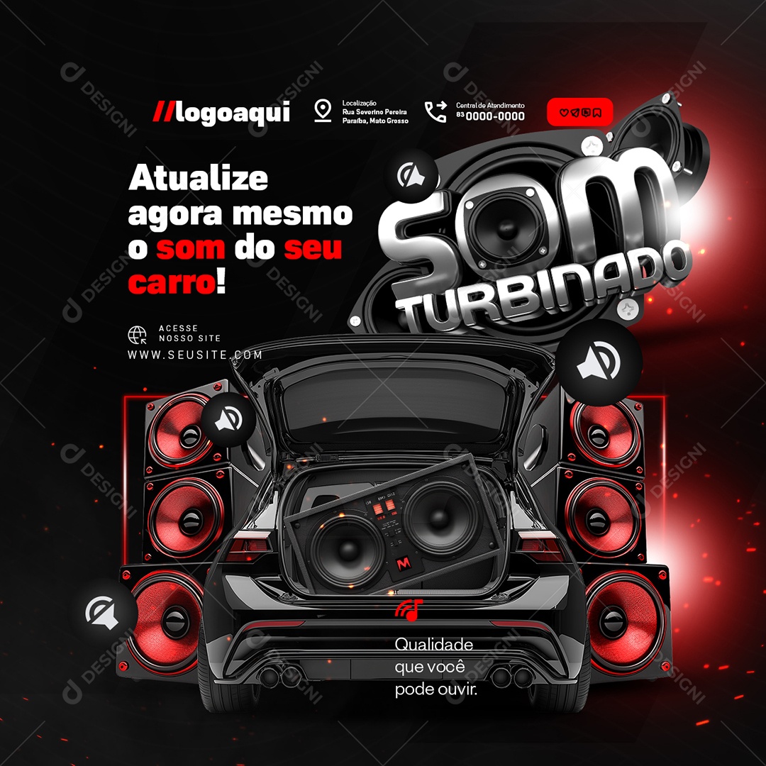 Som Turbinado Som Automotivo Atualize Agora Mesmo Social Media PSD Editável