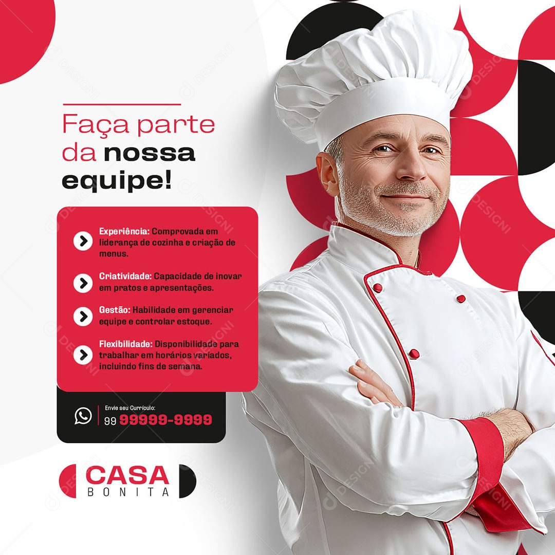 Vagas de Empregos Chef Faaça Parte da Nossa Equipe Social Media PSD Editável