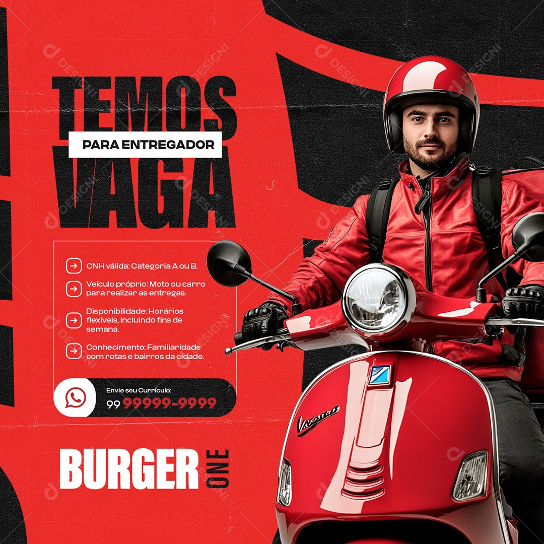 Vagas de Empregos Temos Vaga para Entregador Social Media PSD Editável