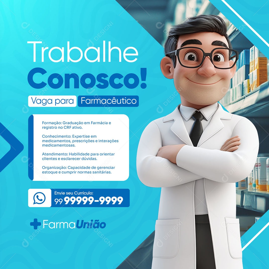Vagas de Empregos Farmacêutico Social Media PSD Editável