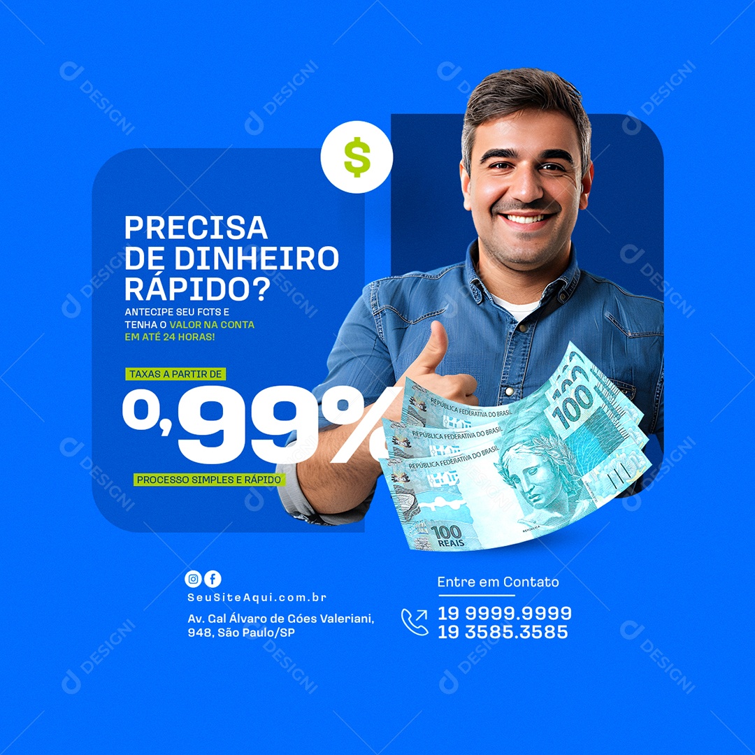 Precisa de Dinheiro Rápido Antecipe FGTS Social Media PSD Editável