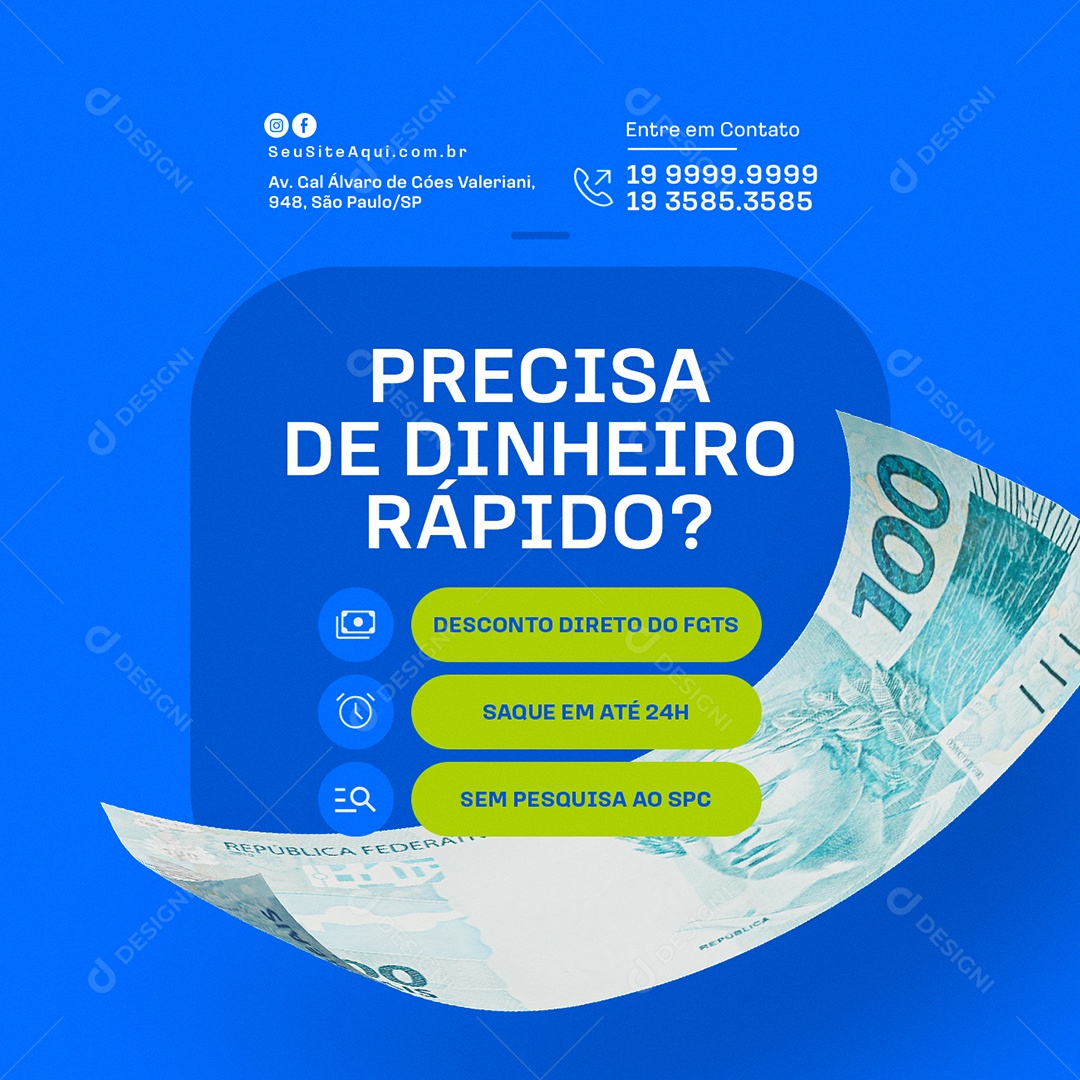 FGTS Precisa de Dinheiro Rápido Social Media PSD Editável