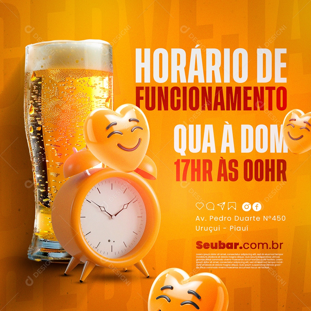Cervejaria Horário de Funcionamento Social Media PSD Editável