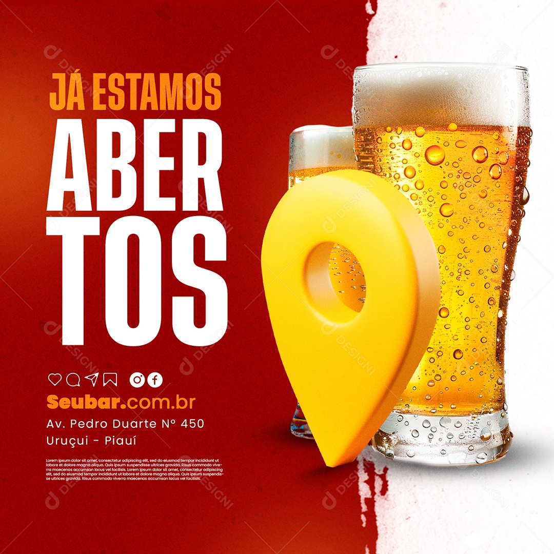 Cervejaria Já Estamos Abertos Social Media PSD Editável