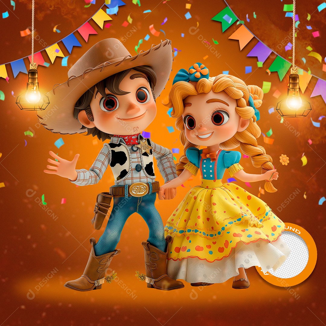 Casal Dançando no São João Elemento 3D para Composição PSD