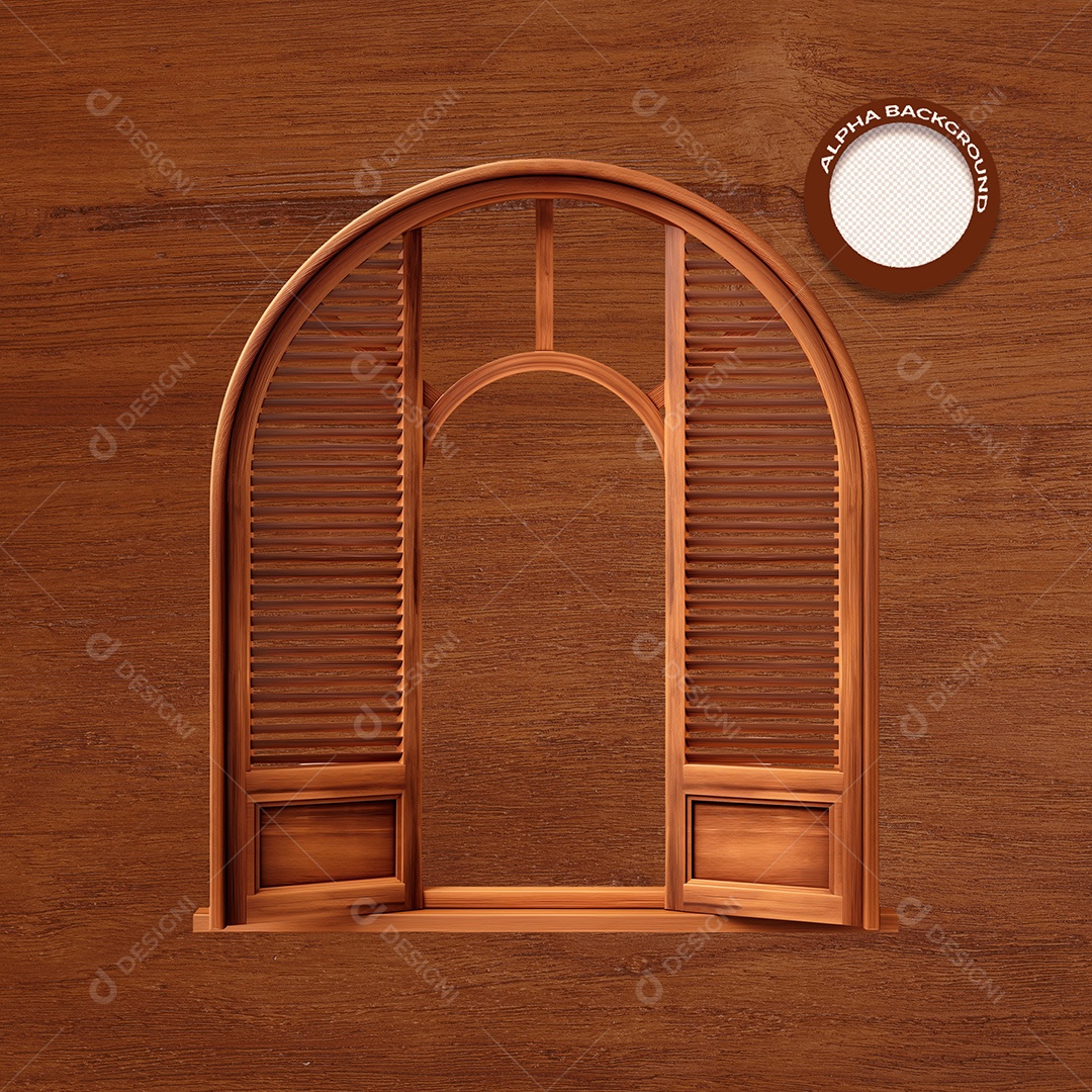 Janela de Madeira Elemento 3D para Composição PSD