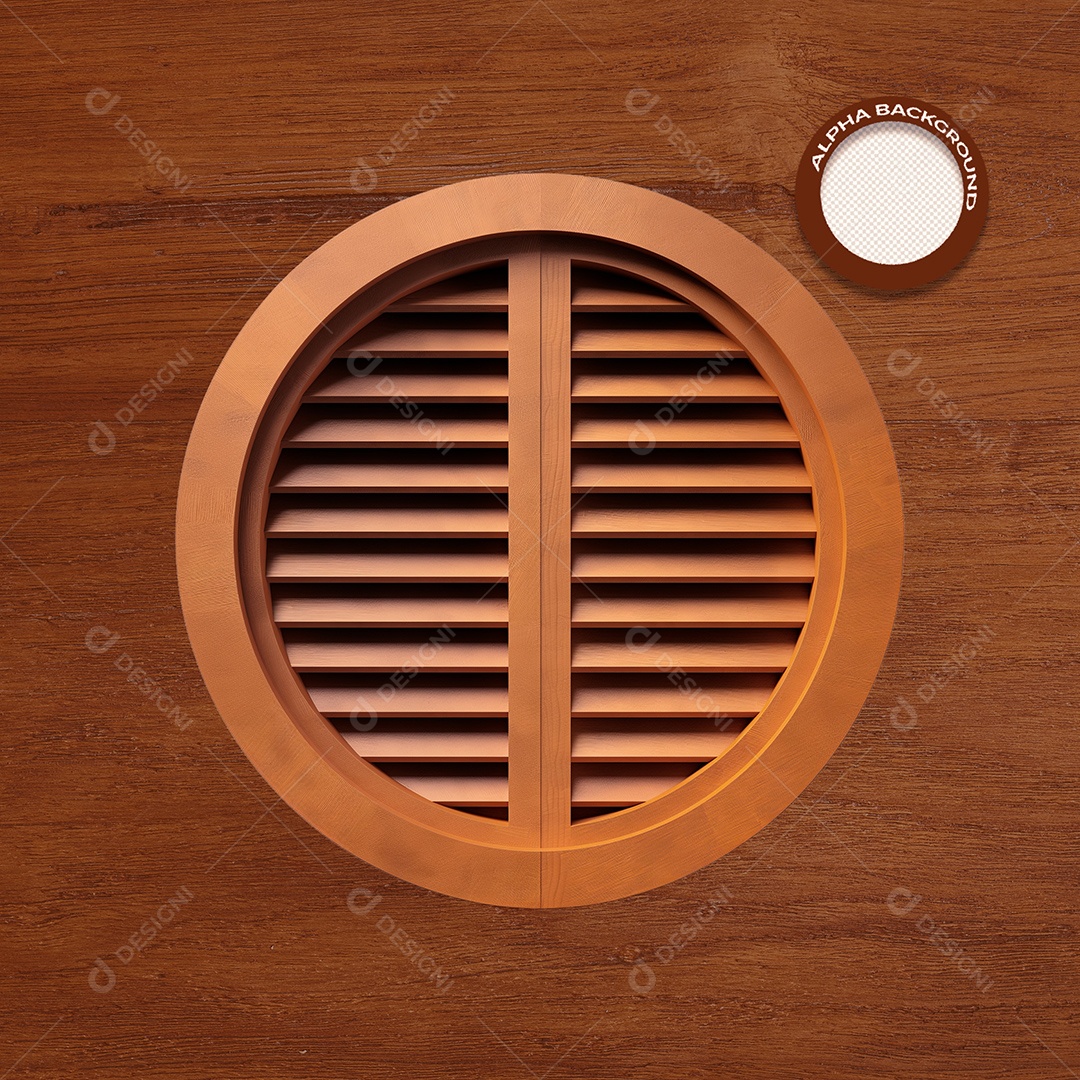 Janela Redonda de Madeira Elemento 3D para Composição PSD