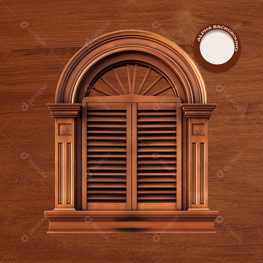 Janela Base de Madeira Elemento 3D para Composição PSD