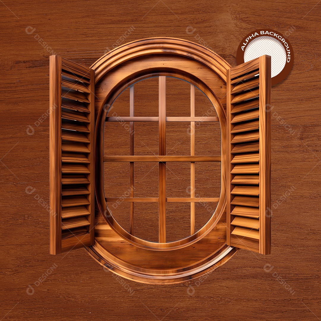 Janela de Madeira Elemento 3D para Composição PSD