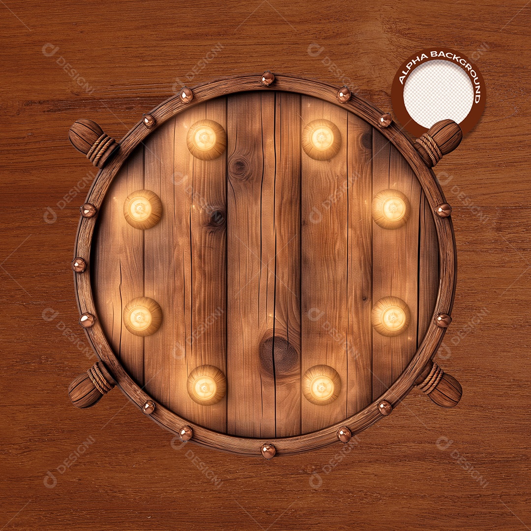 Círculo Base de Madeira Elemento 3D para Composição PSD