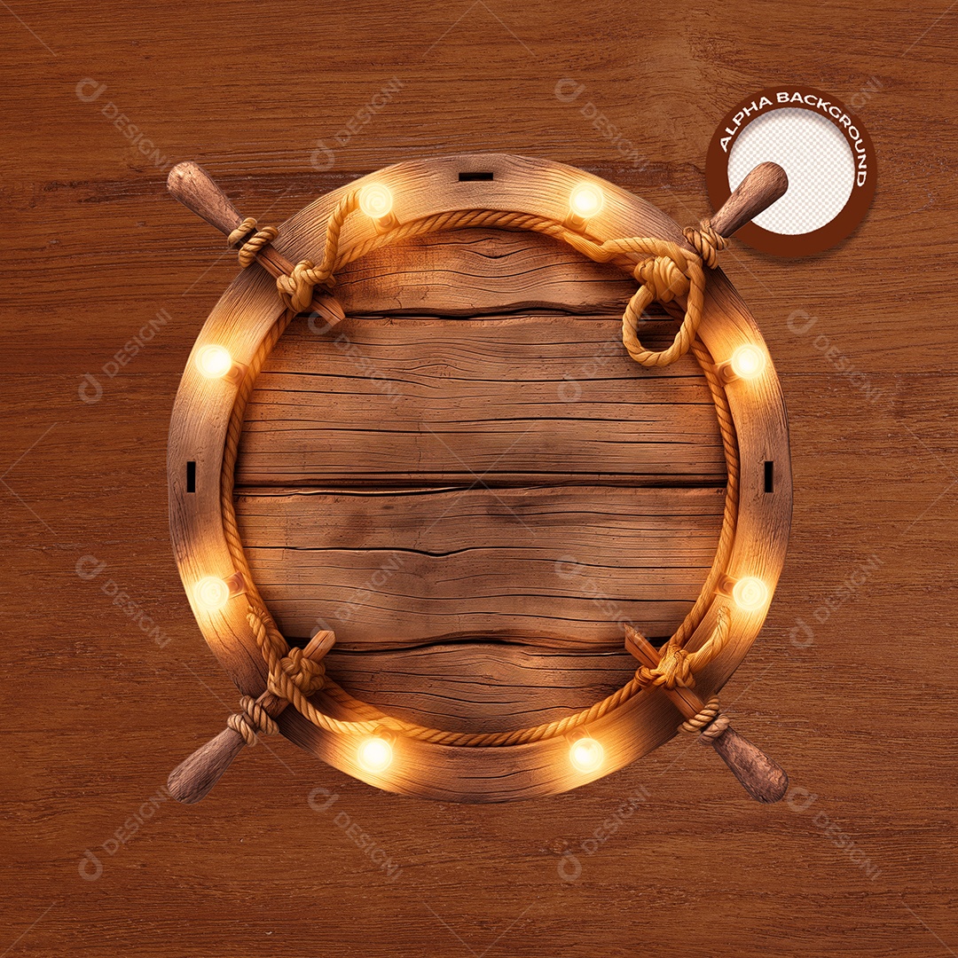 Círculo Base de Madeira e Luminária Elemento 3D para Composição PSD