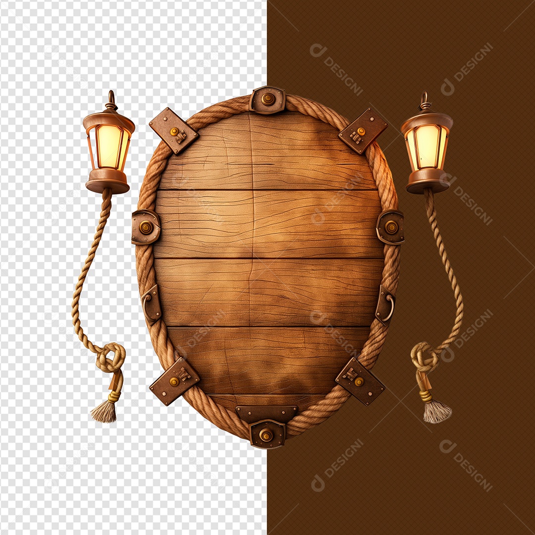 Placa de Madeira e Corda Elemento 3D para Composição PSD