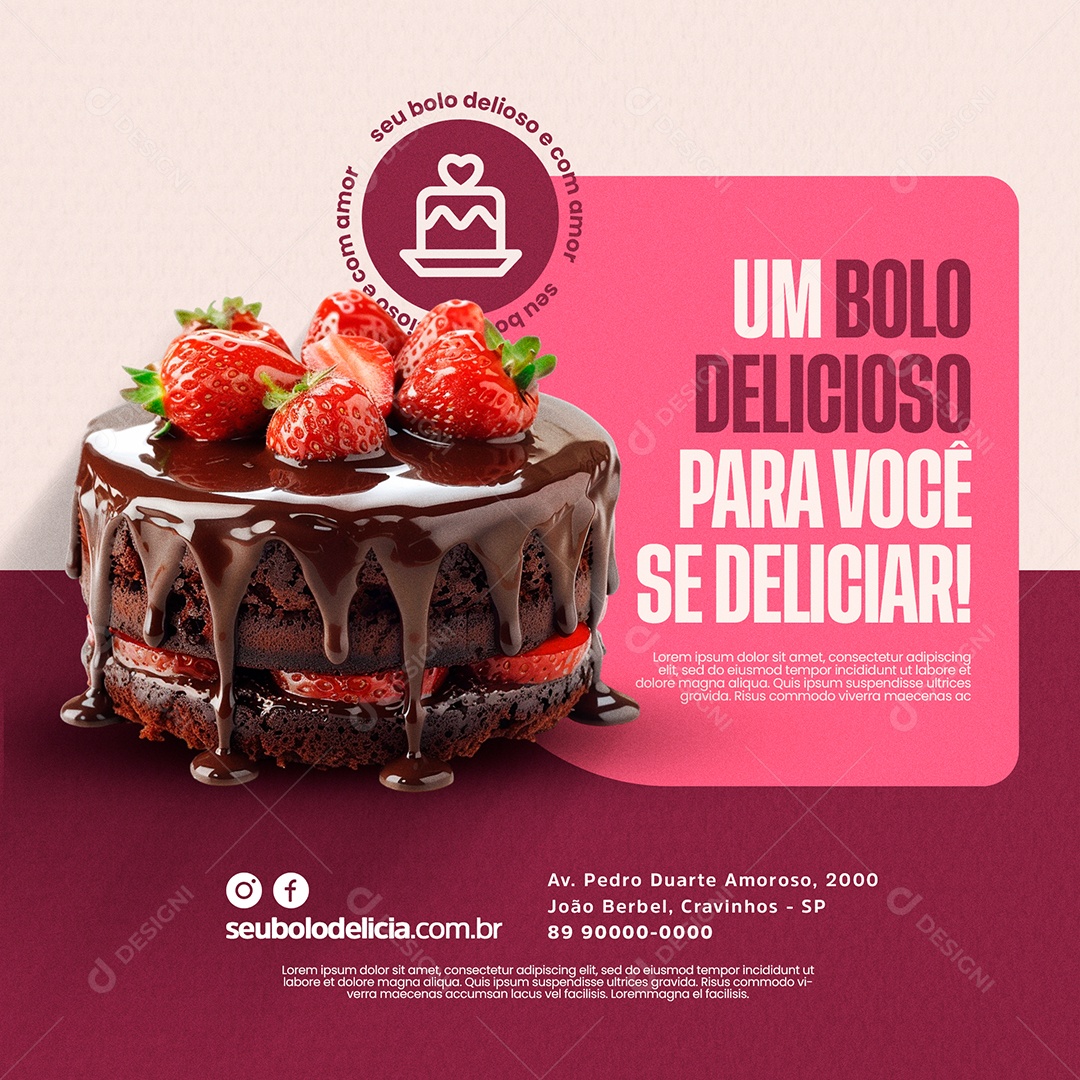 Doceria Um bolo Delicioso Para Você Social Media PSD Editável