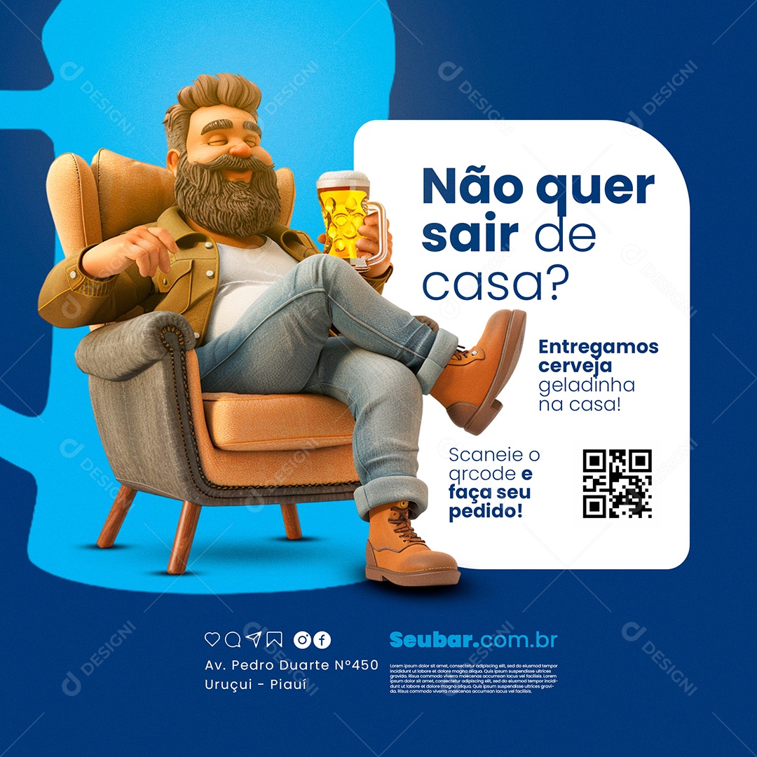 Cervejaria Não Quer Sair de Casa Social Media PSD Editável