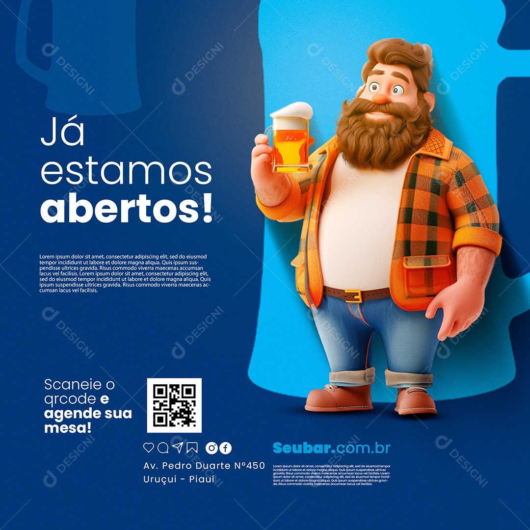 Cervejaria Já estamos Abertos Social Media PSD Editável