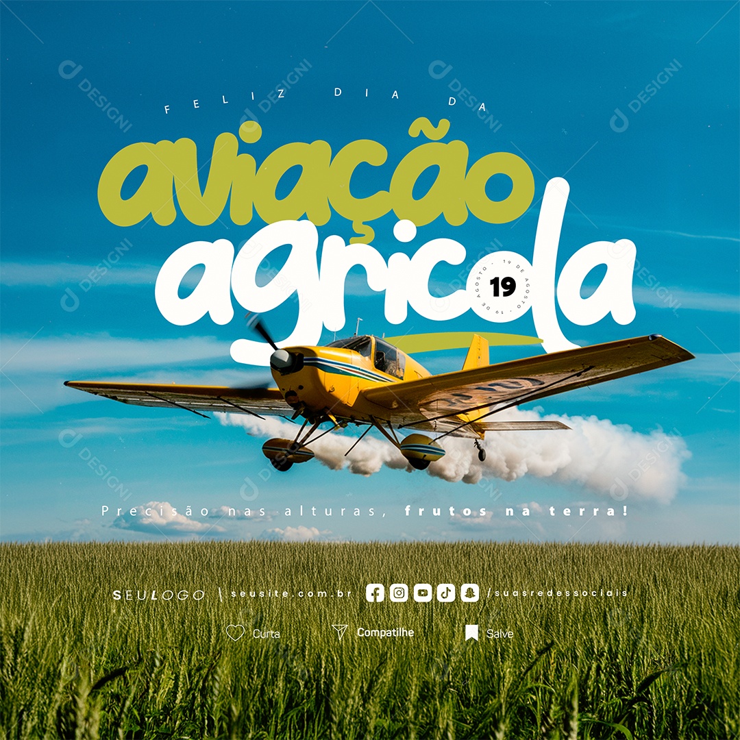 Feliz Dia da Aviação Agrícola 19 de Agosto Social Media PSD Editável