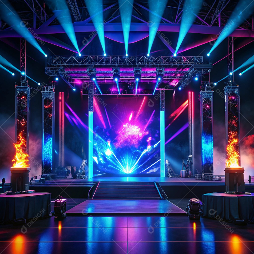 Palco decorado para show neon