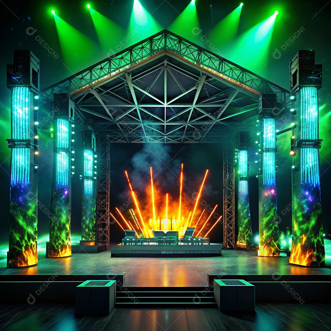 Palco decorado para show neon