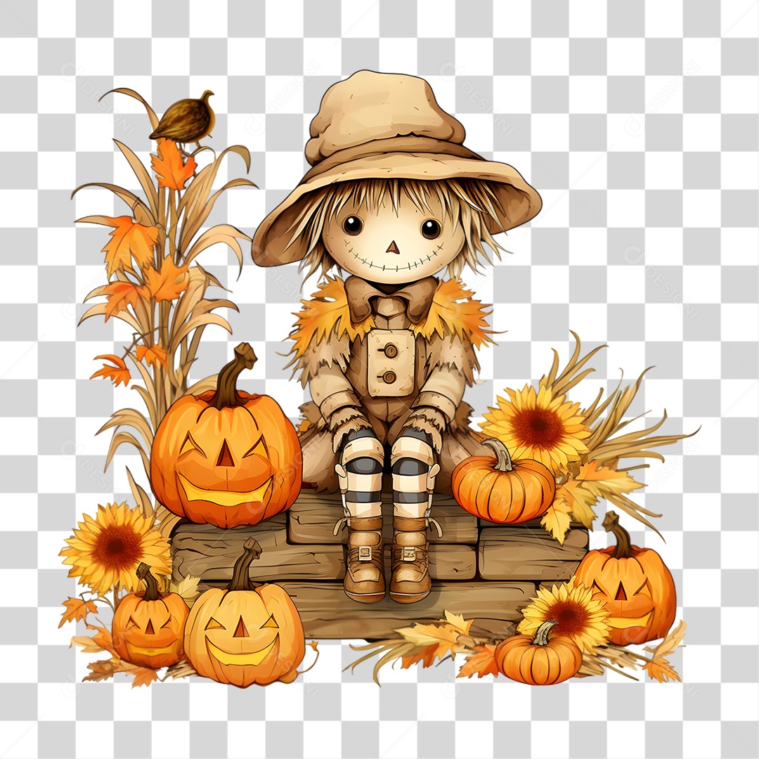 Elemento 3D Halloween Espantalho PNG Transparente