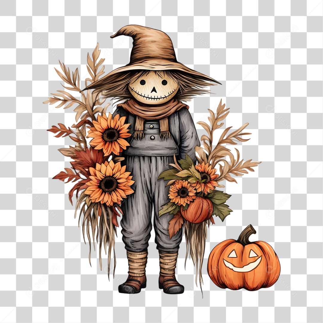 Elemento 3D Halloween Espantalho PNG Transparente