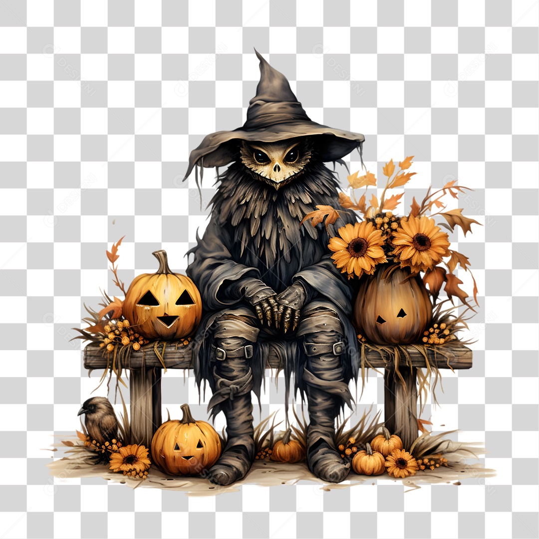 Elemento 3D Halloween Espantalho PNG Transparente