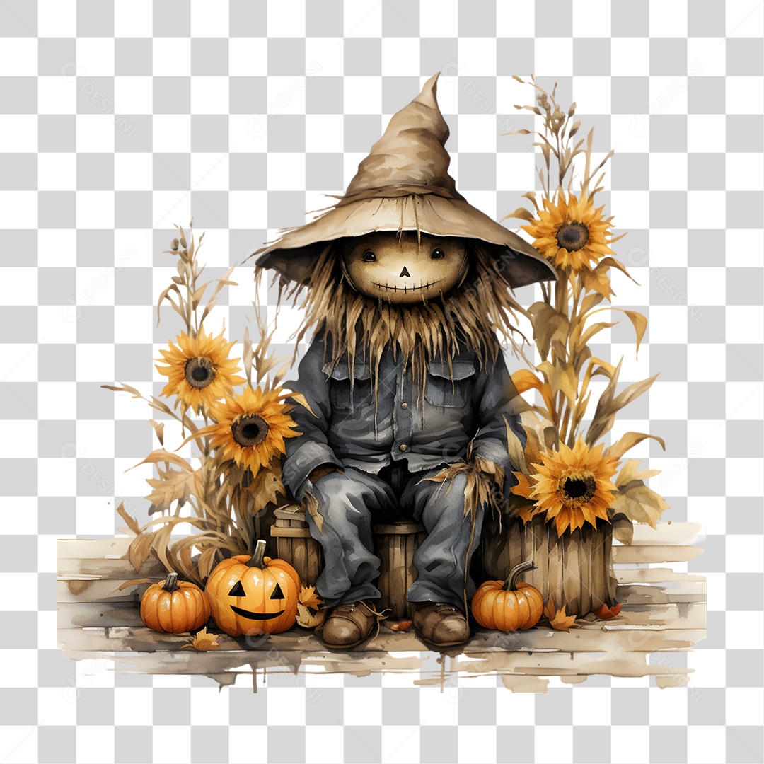 Elemento 3D Halloween Espantalho PNG Transparente