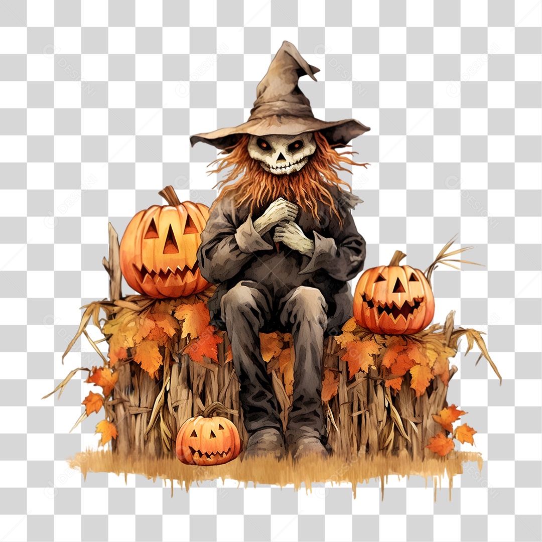 Elemento 3D Halloween Espantalho PNG Transparente