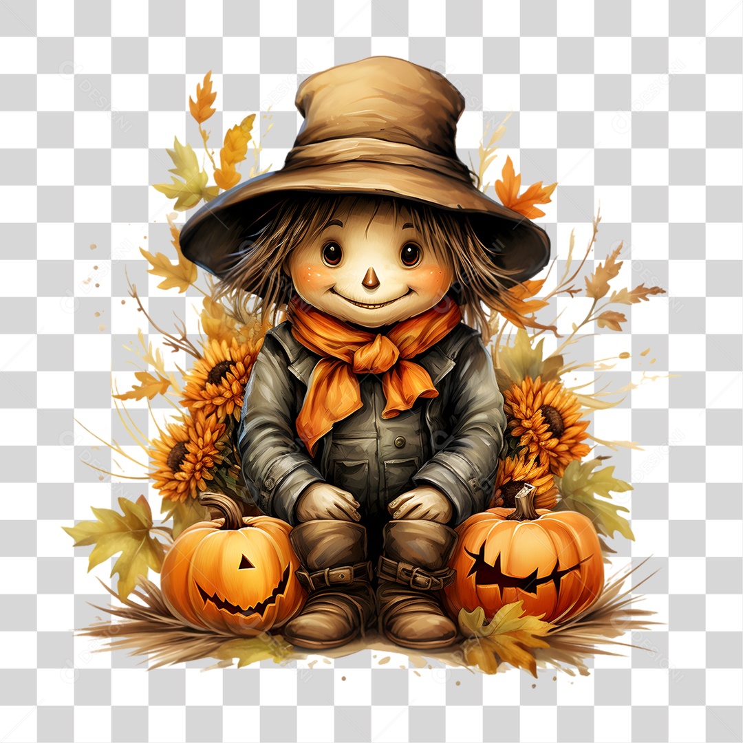 Elemento 3D Halloween Espantalho PNG Transparente