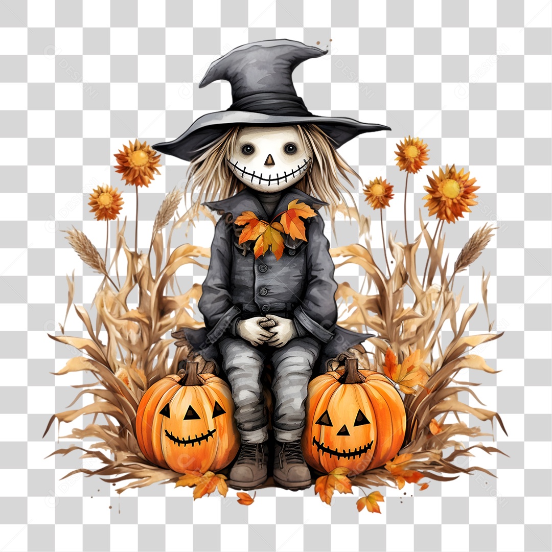 Elemento 3D Halloween Espantalho PNG Transparente