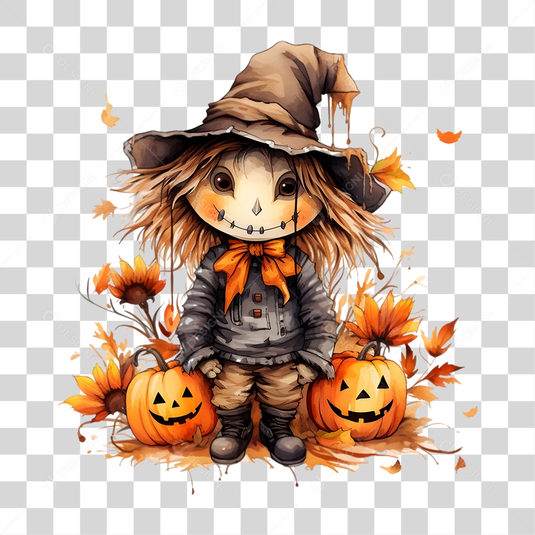 Elemento 3D Halloween Espantalho PNG Transparente